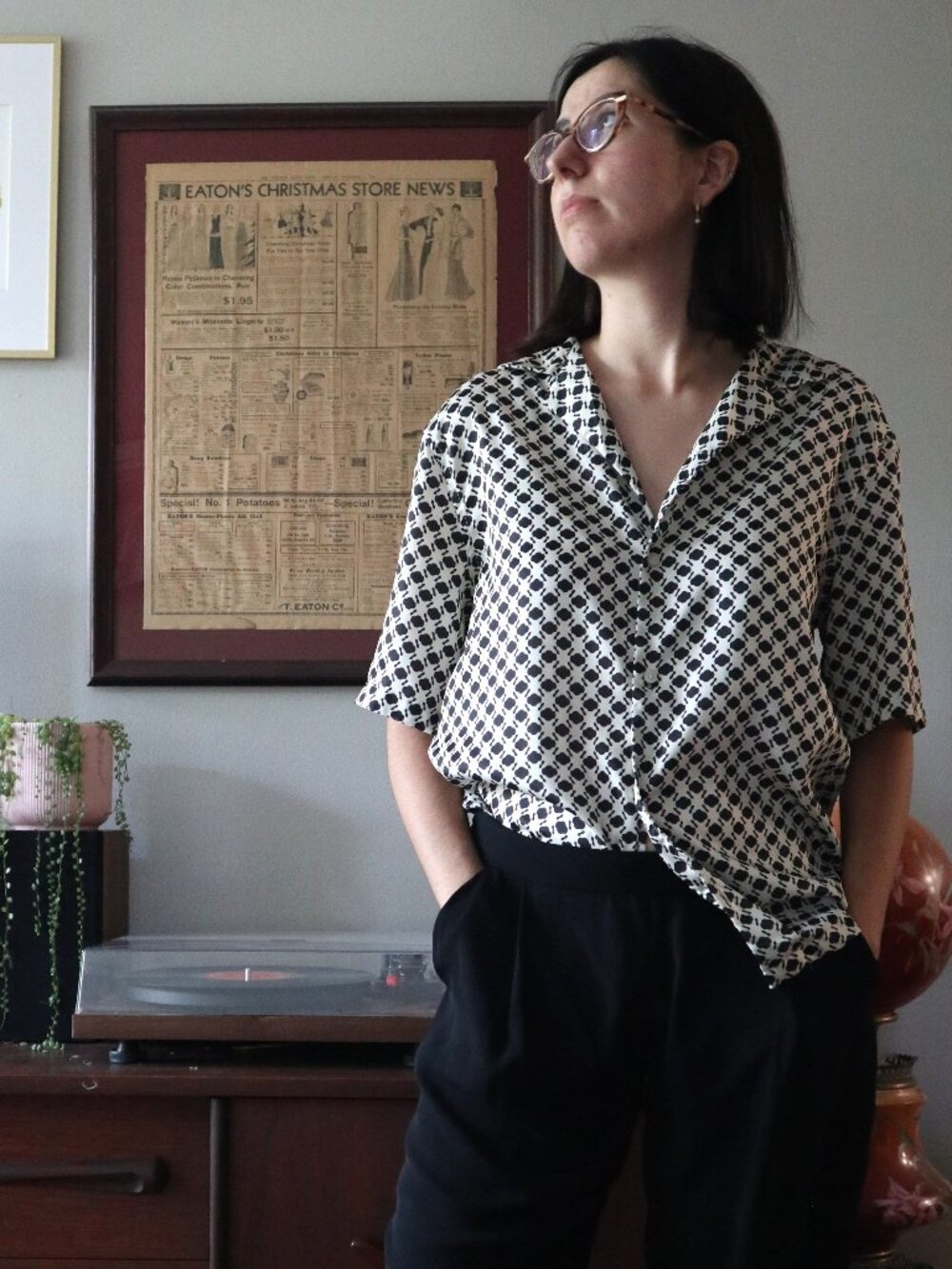 Zara Dot Top (Button Down Shirt, Black and White, Oversize, Unisex)